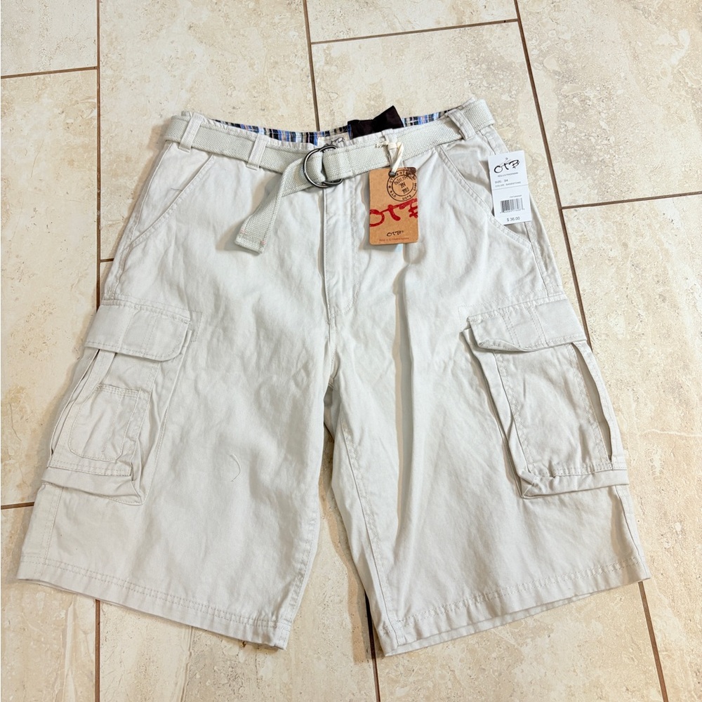OTB Men's Beige Cargo Shorts new with tags and Belt SZ 34